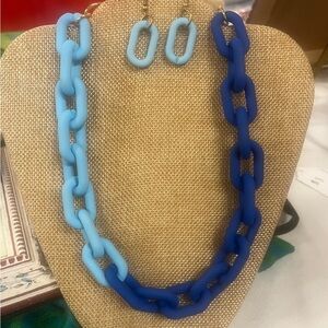 Blue and Light Blue Chain Link Necklace and Earring Set